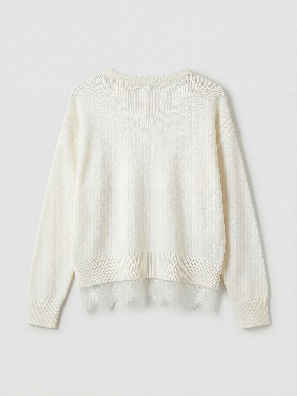 Beyaz Bisiklet Yaka Dantel Detaylı Kadın Triko Kazak-5