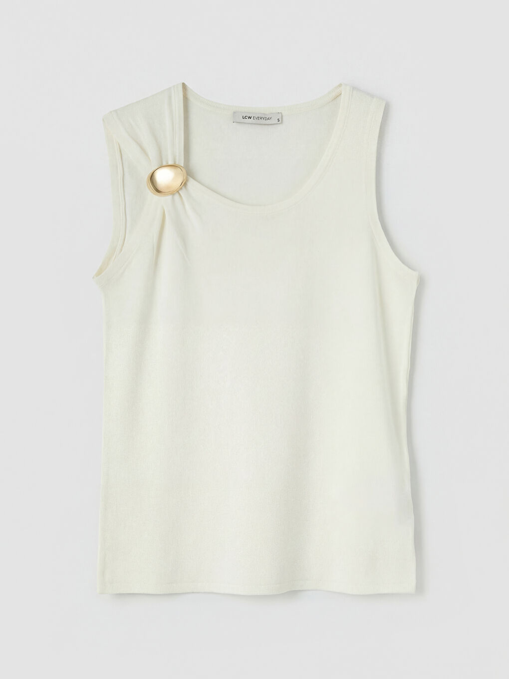 Ekru Bisiklet Yaka Büzgülü Kadın Triko Atlet