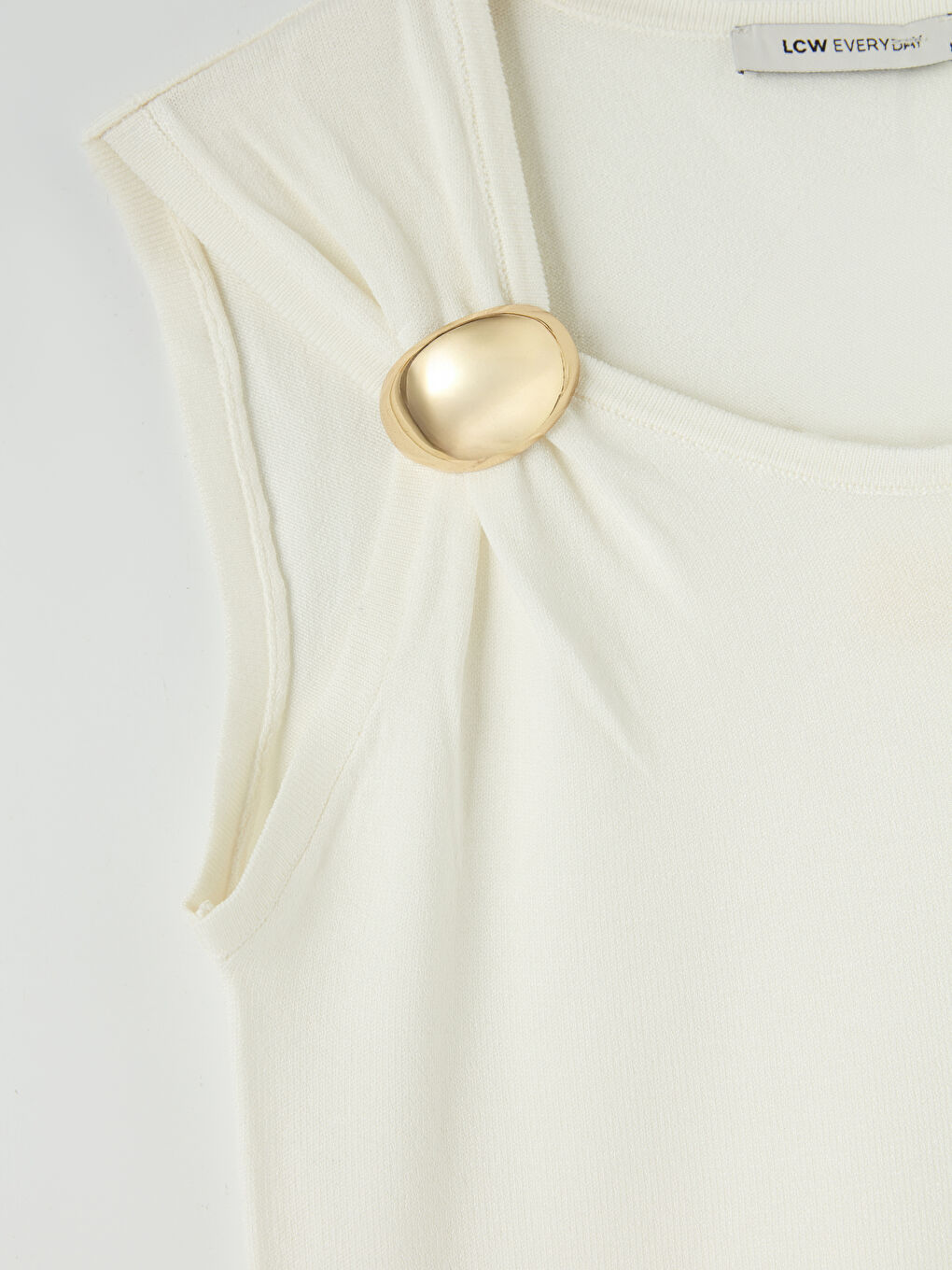 Ekru Bisiklet Yaka Büzgülü Kadın Triko Atlet-2