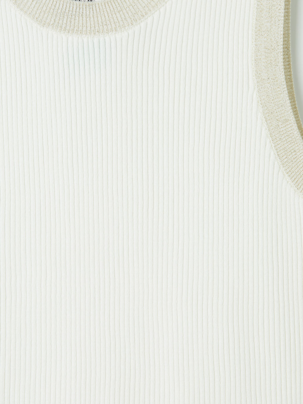 Ekru Bisiklet Yaka Fitilli Kadın Triko Kazak-6