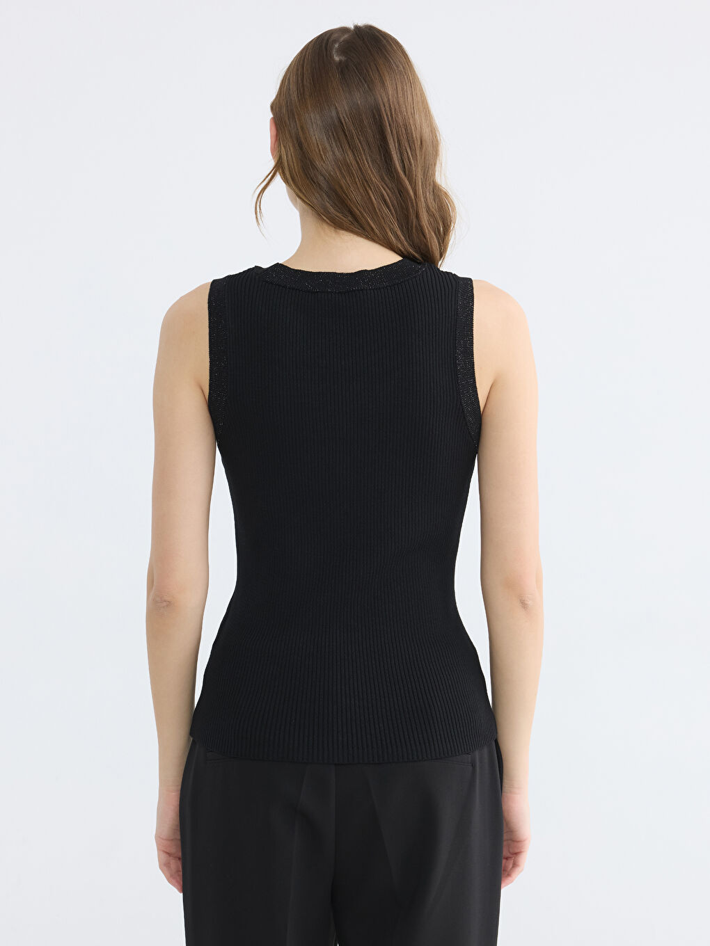 Siyah Bisiklet Yaka Fitilli Kadın Triko Kazak-2