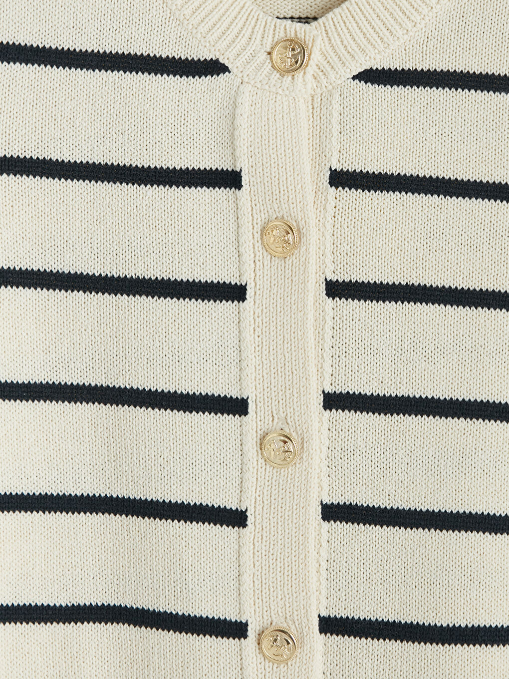 Ekru Bisiklet Yaka Çizgili Kadın Triko Hırka-6