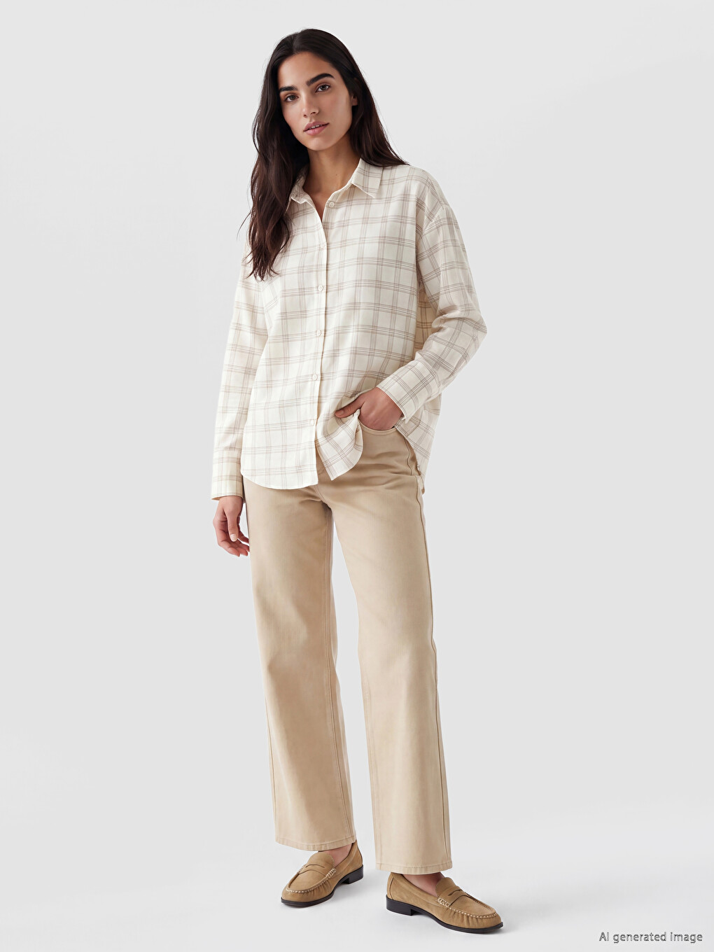 Plaid Oversize Poplin Women's Shirt-2