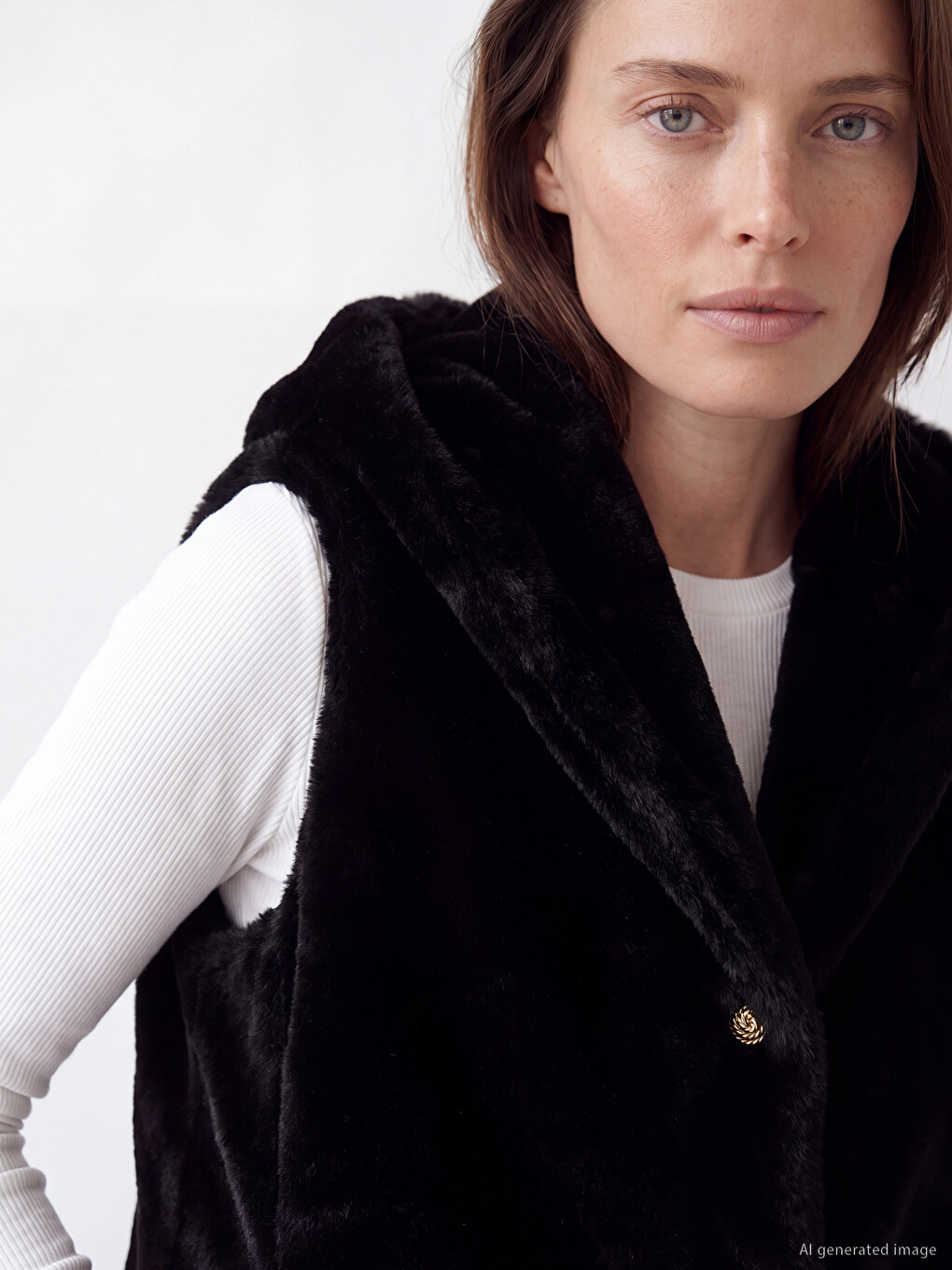V Neck Women's Fur Gilet-2