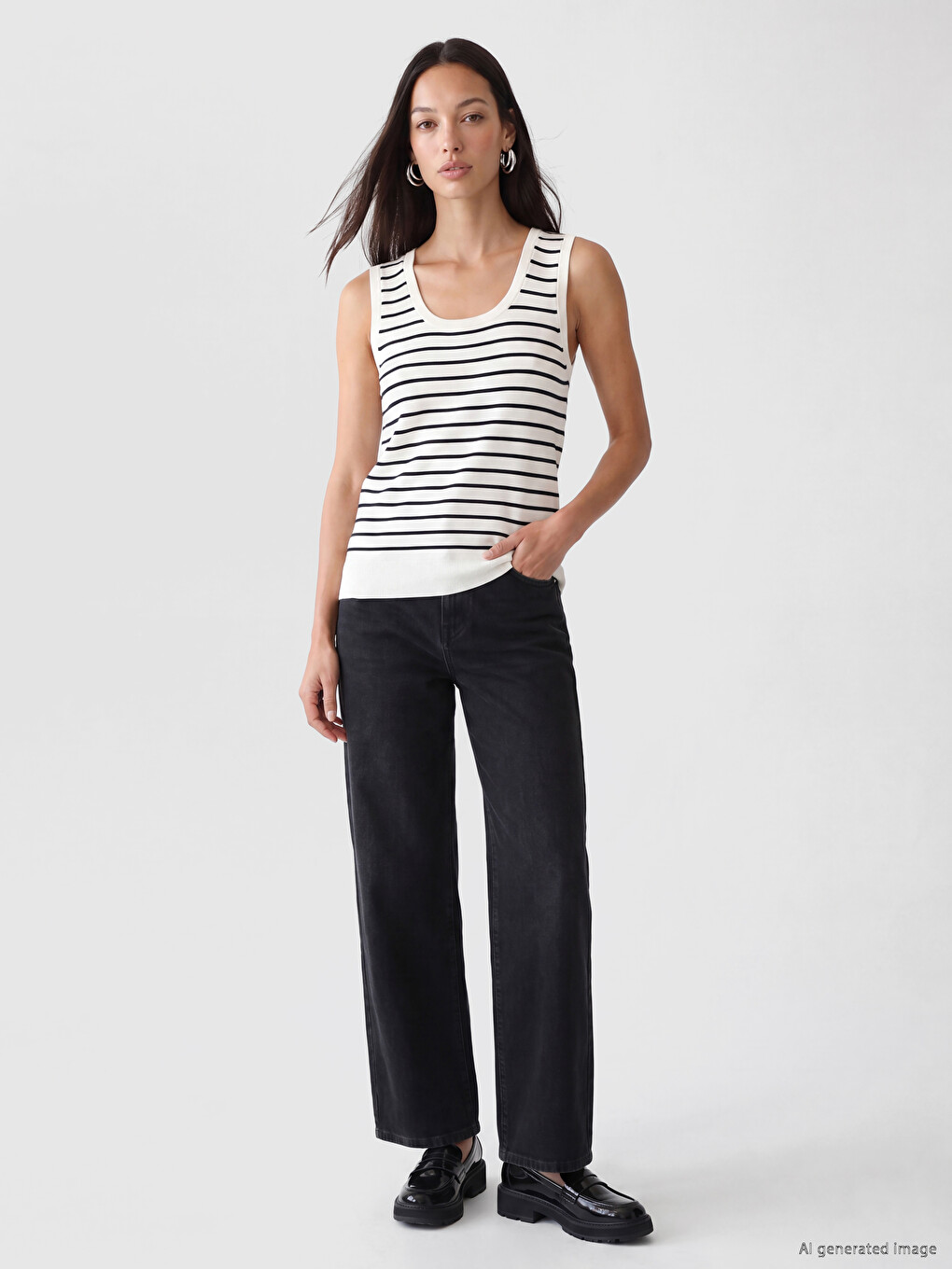 U Neck Striped Women's Knitwear Tank Top-1