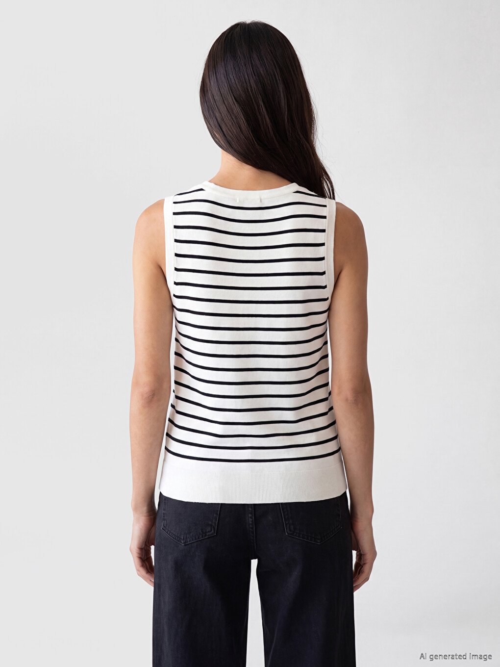 U Neck Striped Women's Knitwear Tank Top-3