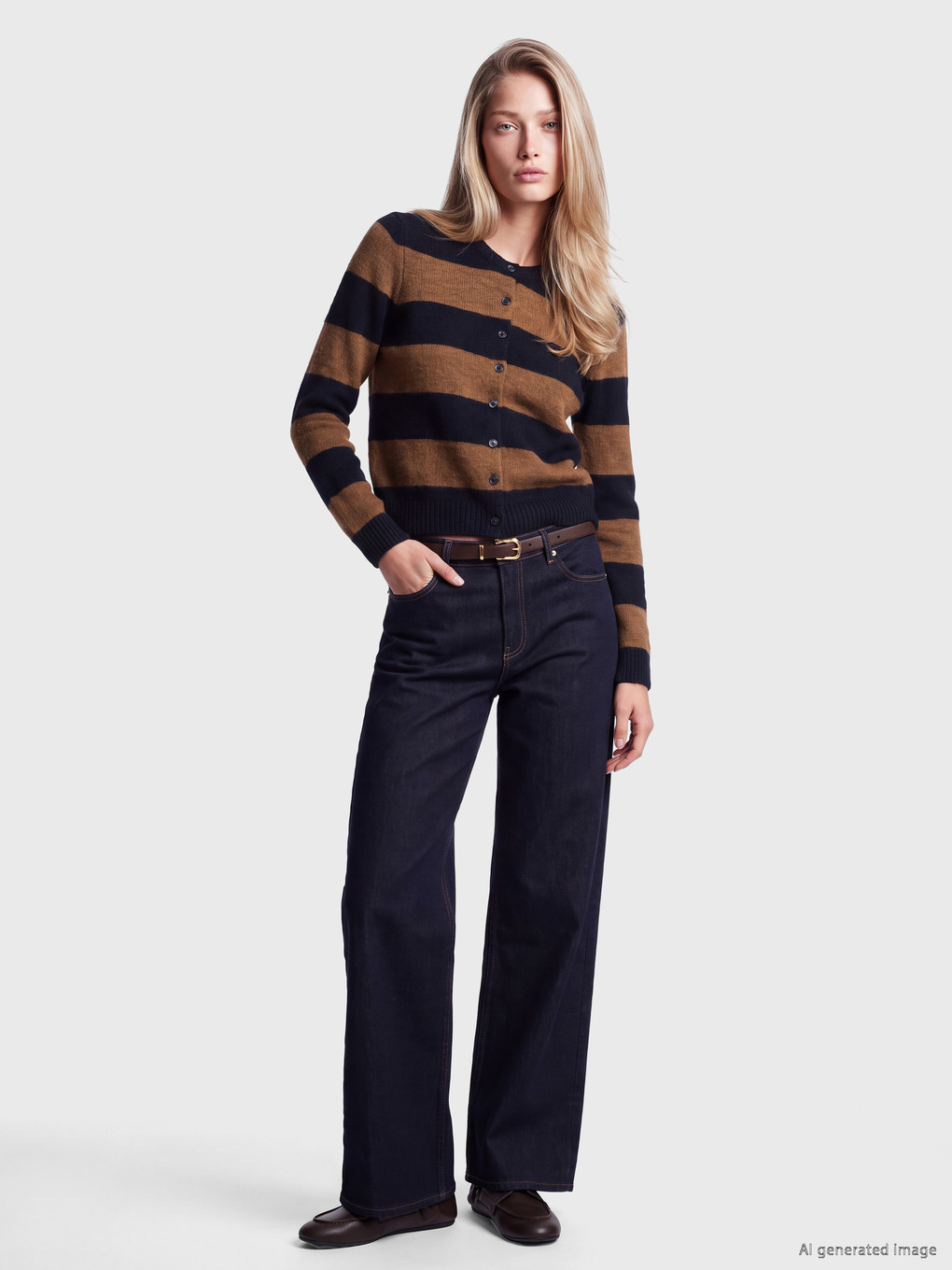 Crew Neck Striped Women's Knitwear Cardigan-1