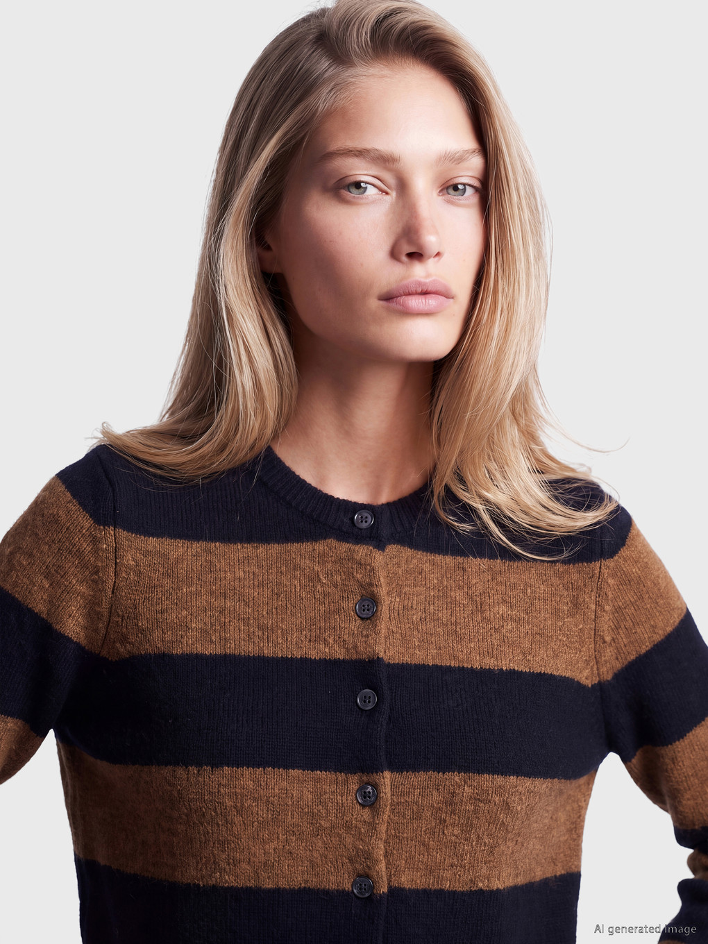 Crew Neck Striped Women's Knitwear Cardigan-2