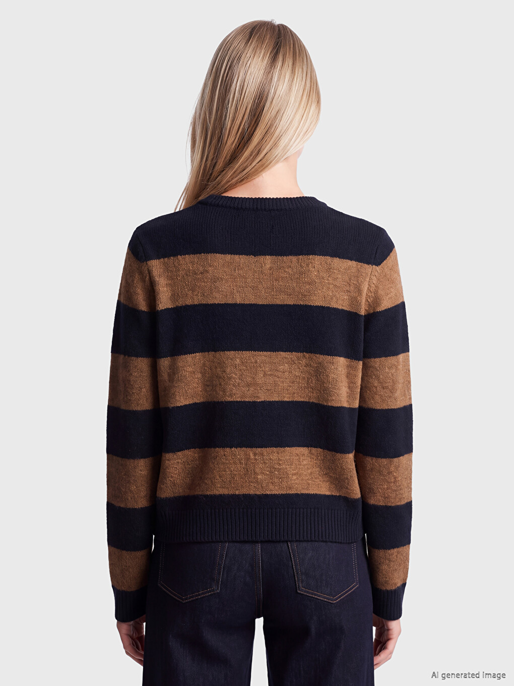 Crew Neck Striped Women's Knitwear Cardigan-3