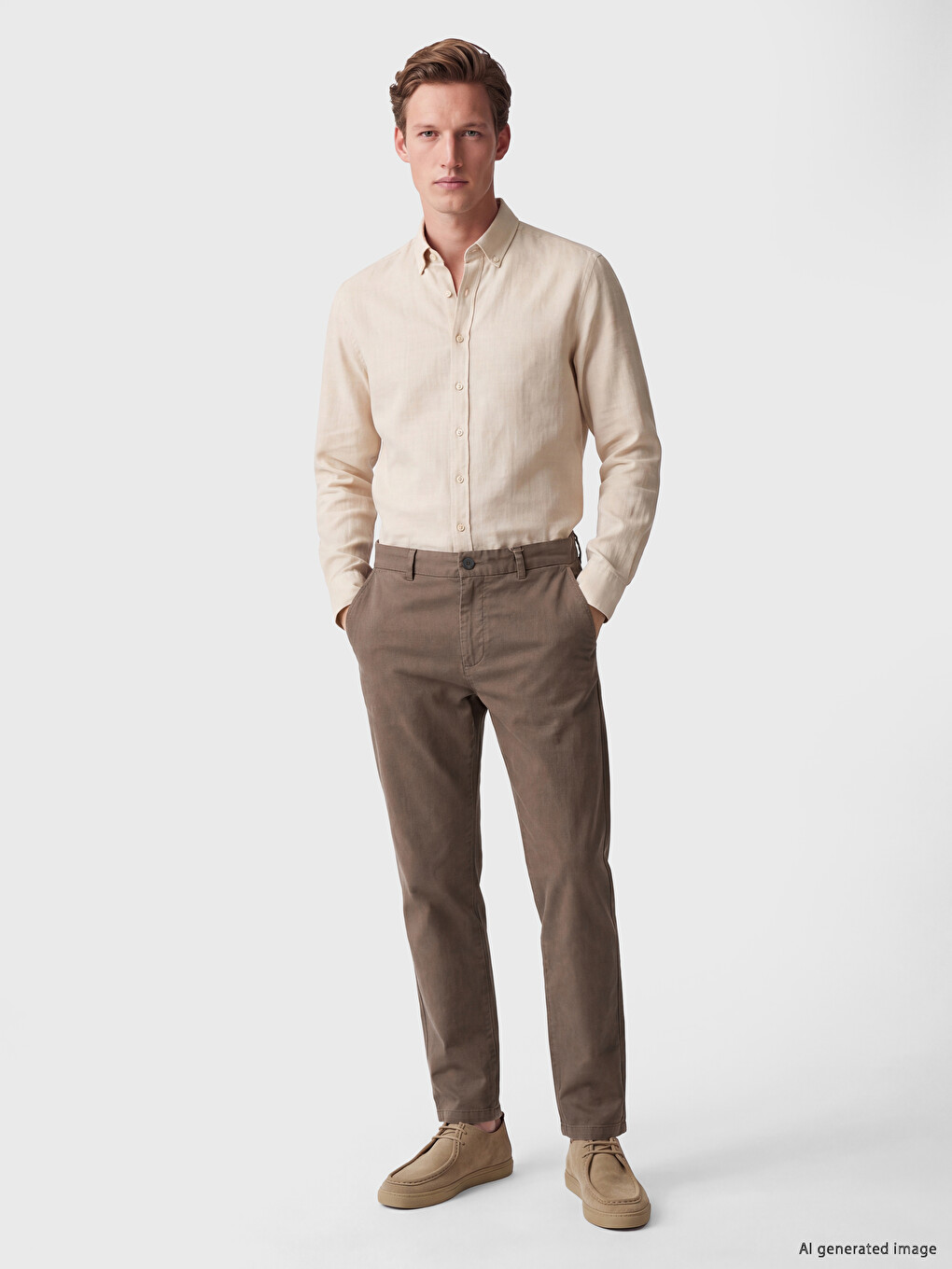 Pantaloni Bărbați Regular Fit Din Gabardină-1