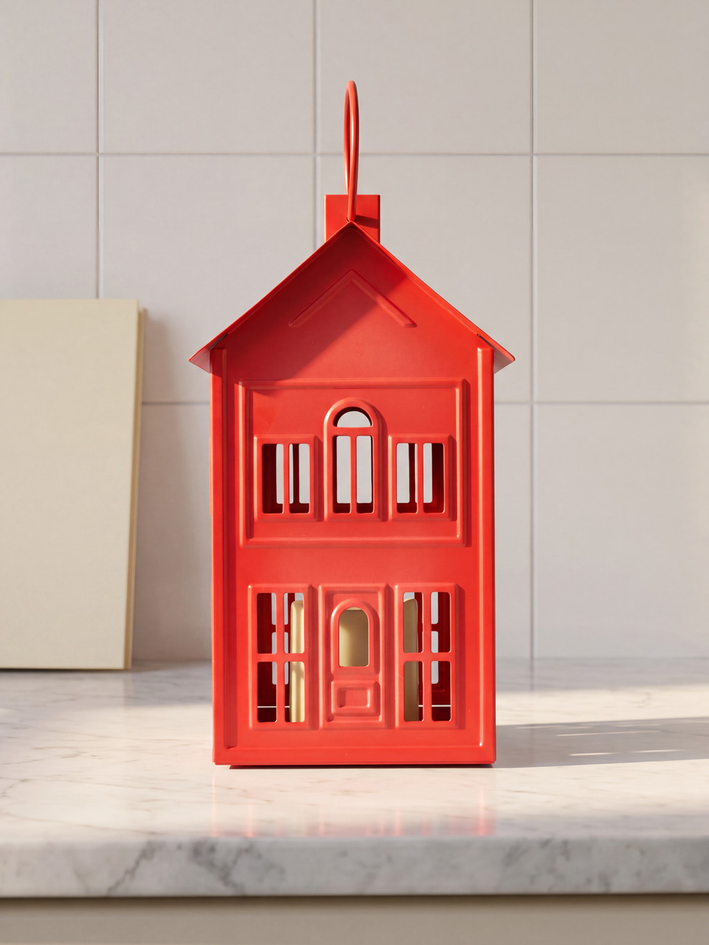 Red House Shaped Led Lighted Lantern