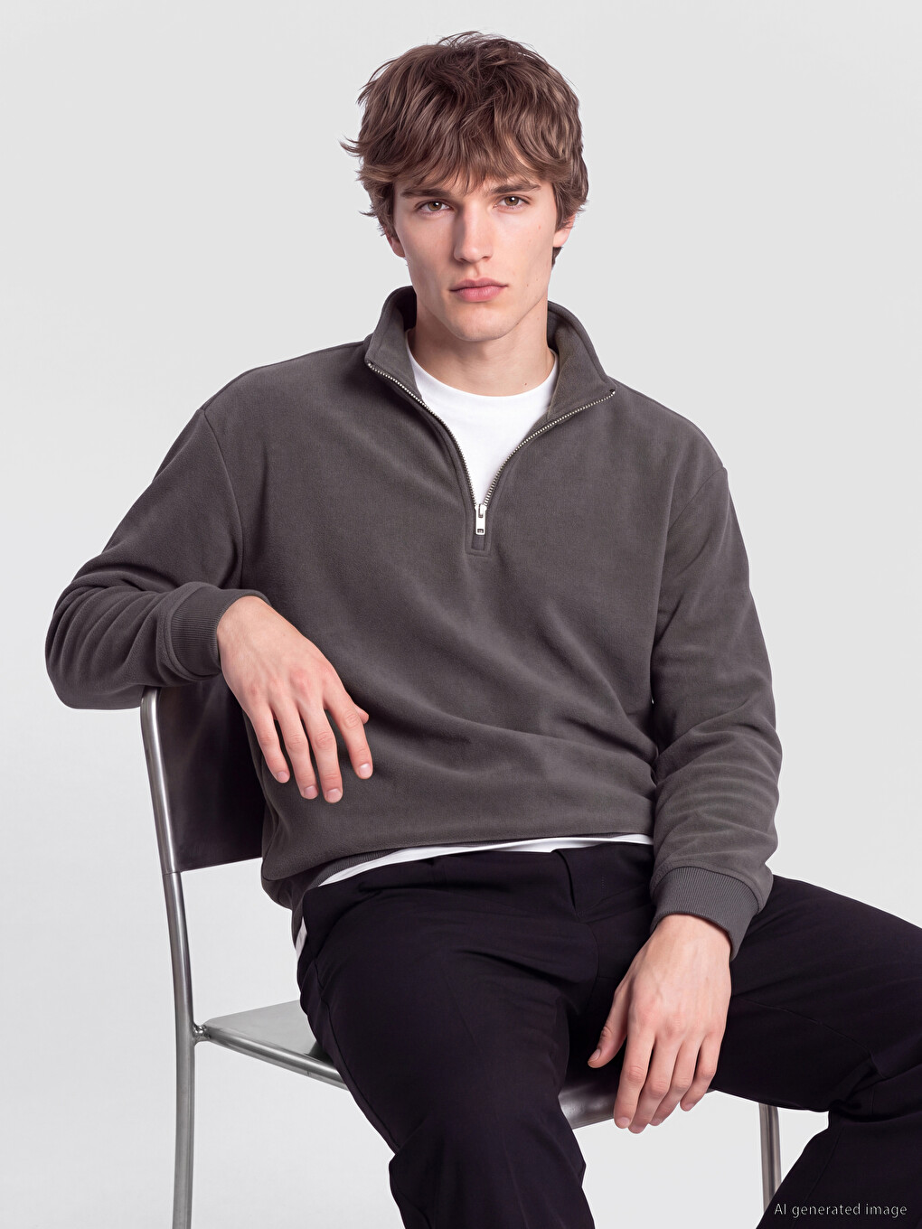 Yarım Fermuarlı Erkek Polar Sweatshirt