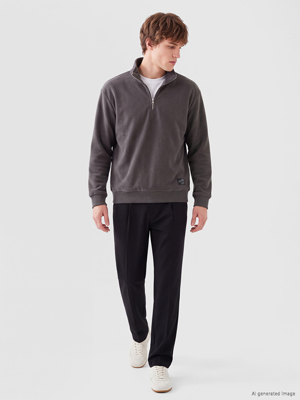 Yarım Fermuarlı Erkek Polar Sweatshirt-1