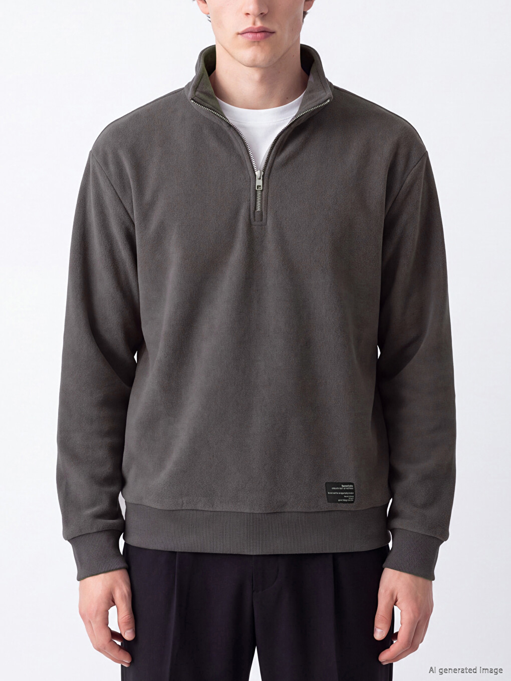Yarım Fermuarlı Erkek Polar Sweatshirt-2