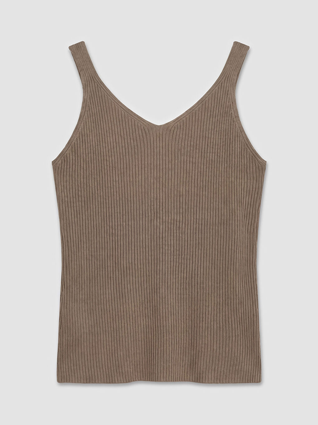 Kahverengi V Yaka Fırfır Detaylı Fitilli Kadın Triko Atlet-1