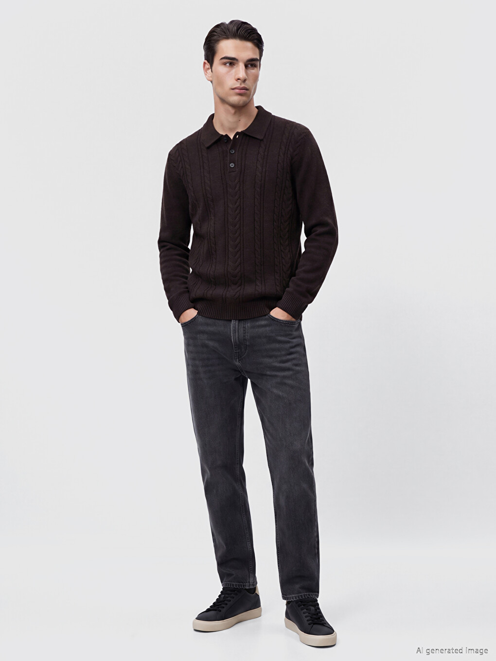 Polo Collar Patterned Men's Knitwear Sweater-1