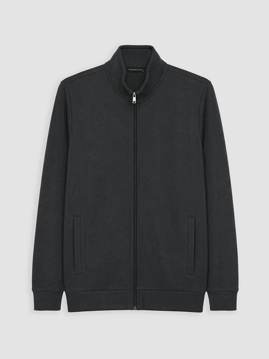 Haki Dik Yaka Erkek Fermuarlı Sweatshirt-3