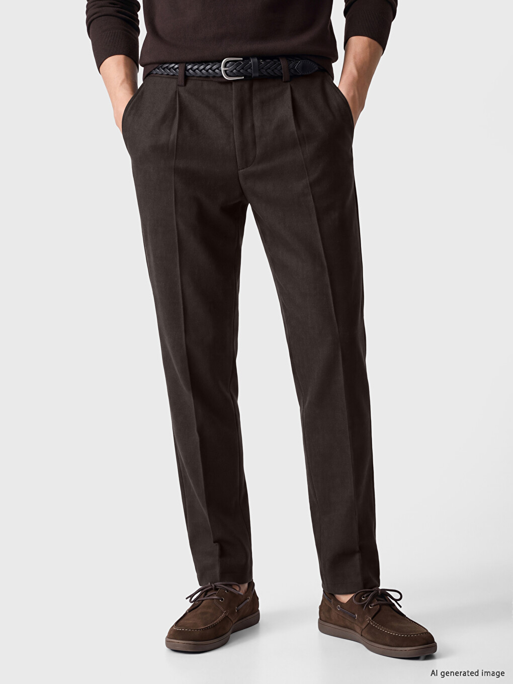 Pantaloni Regular Fit Bărbați Din Țesătură Plisată