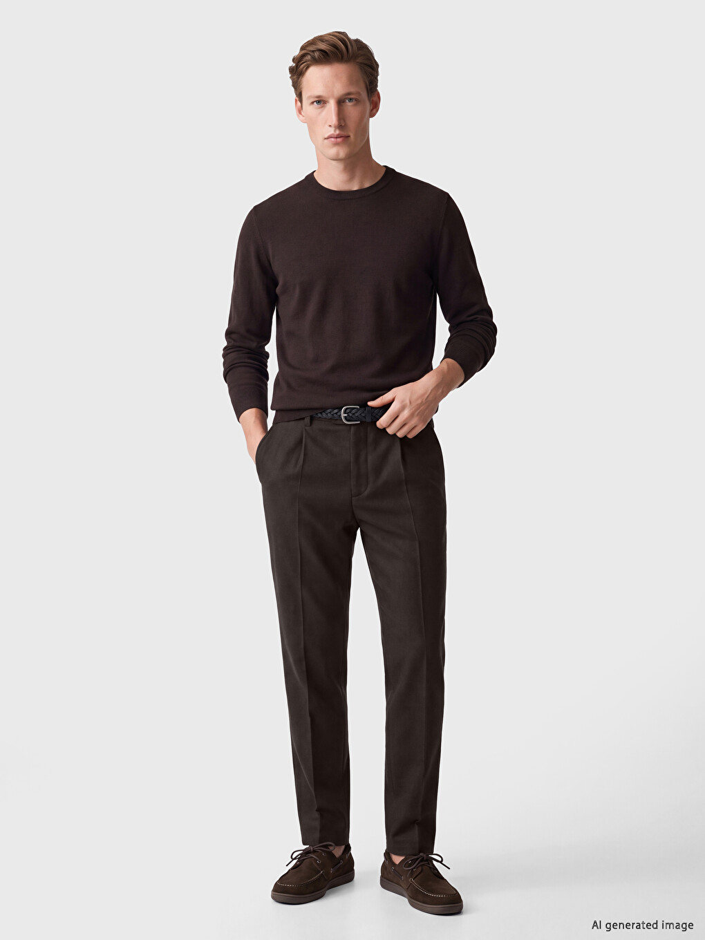 Pantaloni Regular Fit Bărbați Din Țesătură Plisată-1