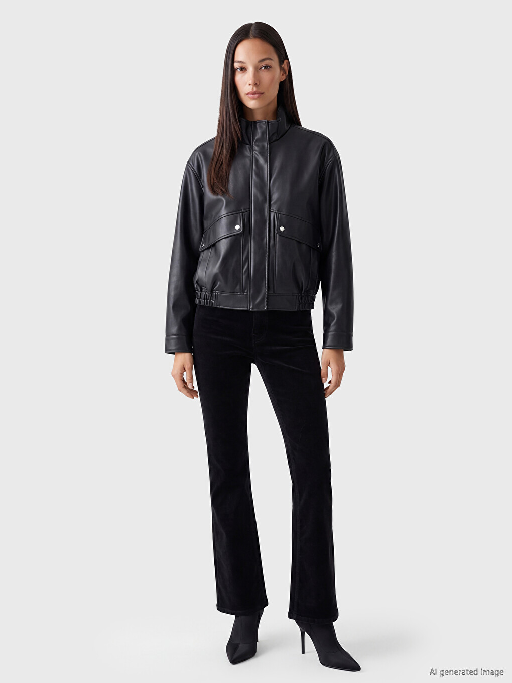 Frau Schwarz Kunstlederjacke-1