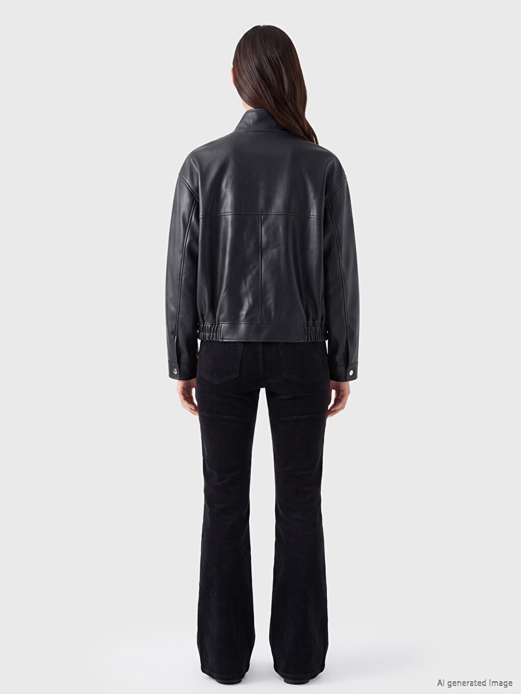 Frau Schwarz Kunstlederjacke-4