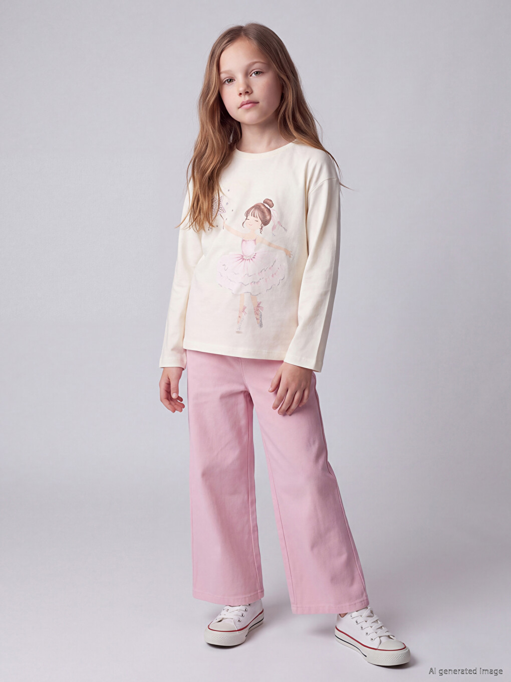 Pembe Wideleg Kız Çocuk Pantolon-1