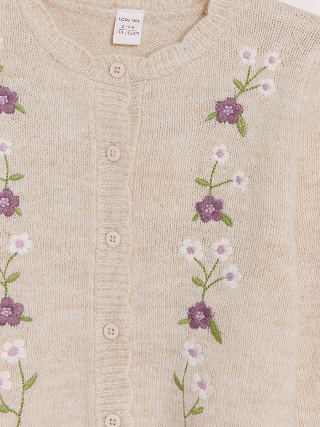 Crew Neck Girls' Embroidered Knitwear Cardigan-2
