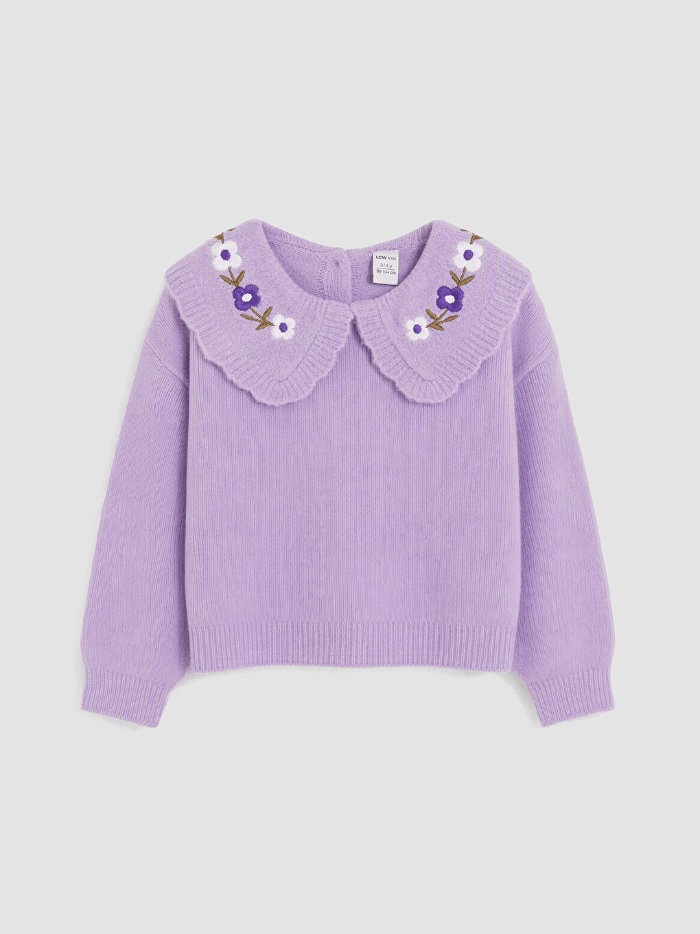 Embroidered Peter Pan Collar Girls' Sweater