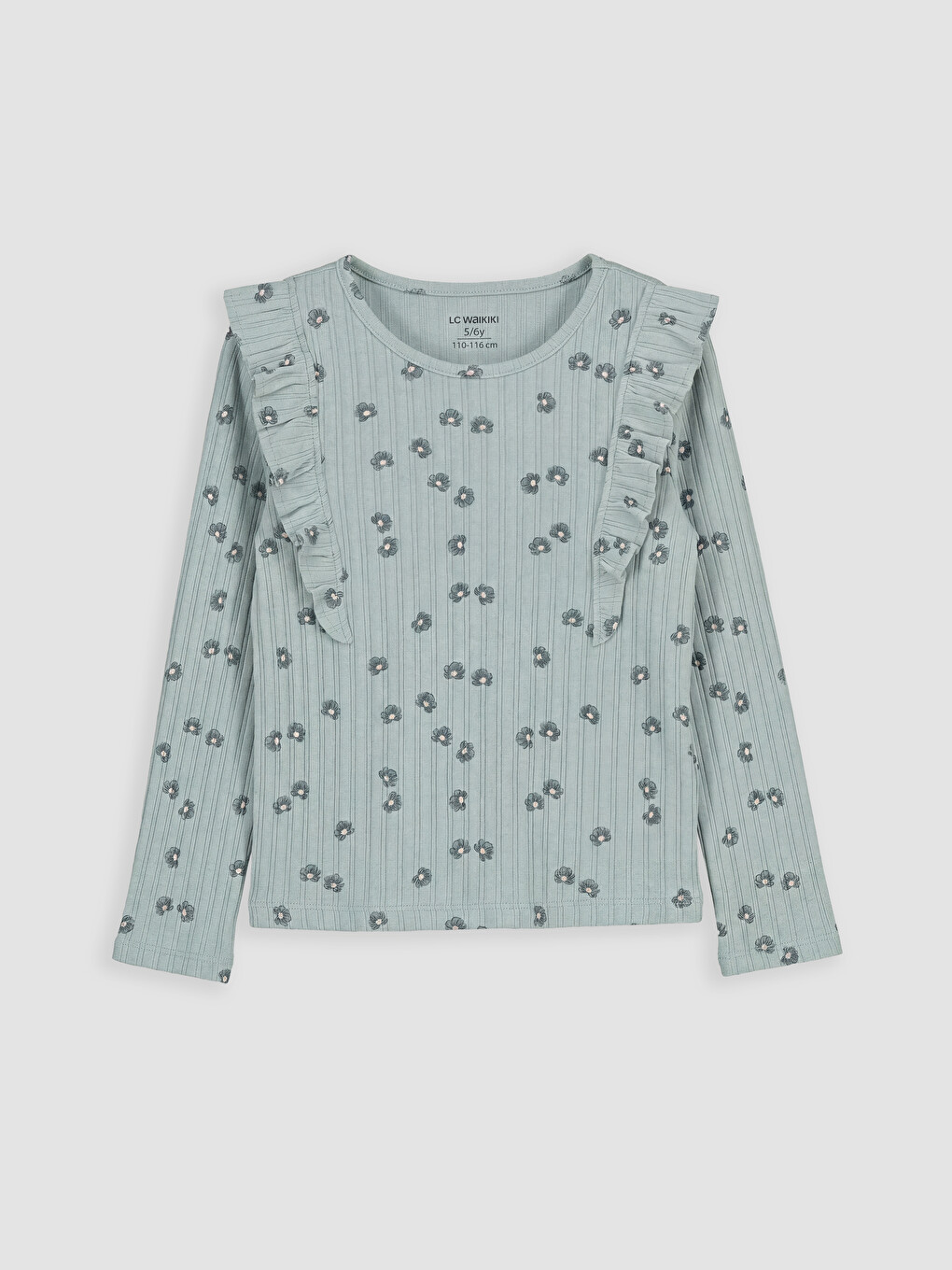 Crew Neck Printed Ruffled Girls' Pyjamas Set-1