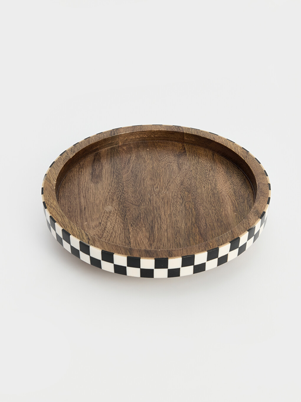 Checker Patterned Round Wooden Footed Serving Stand-2