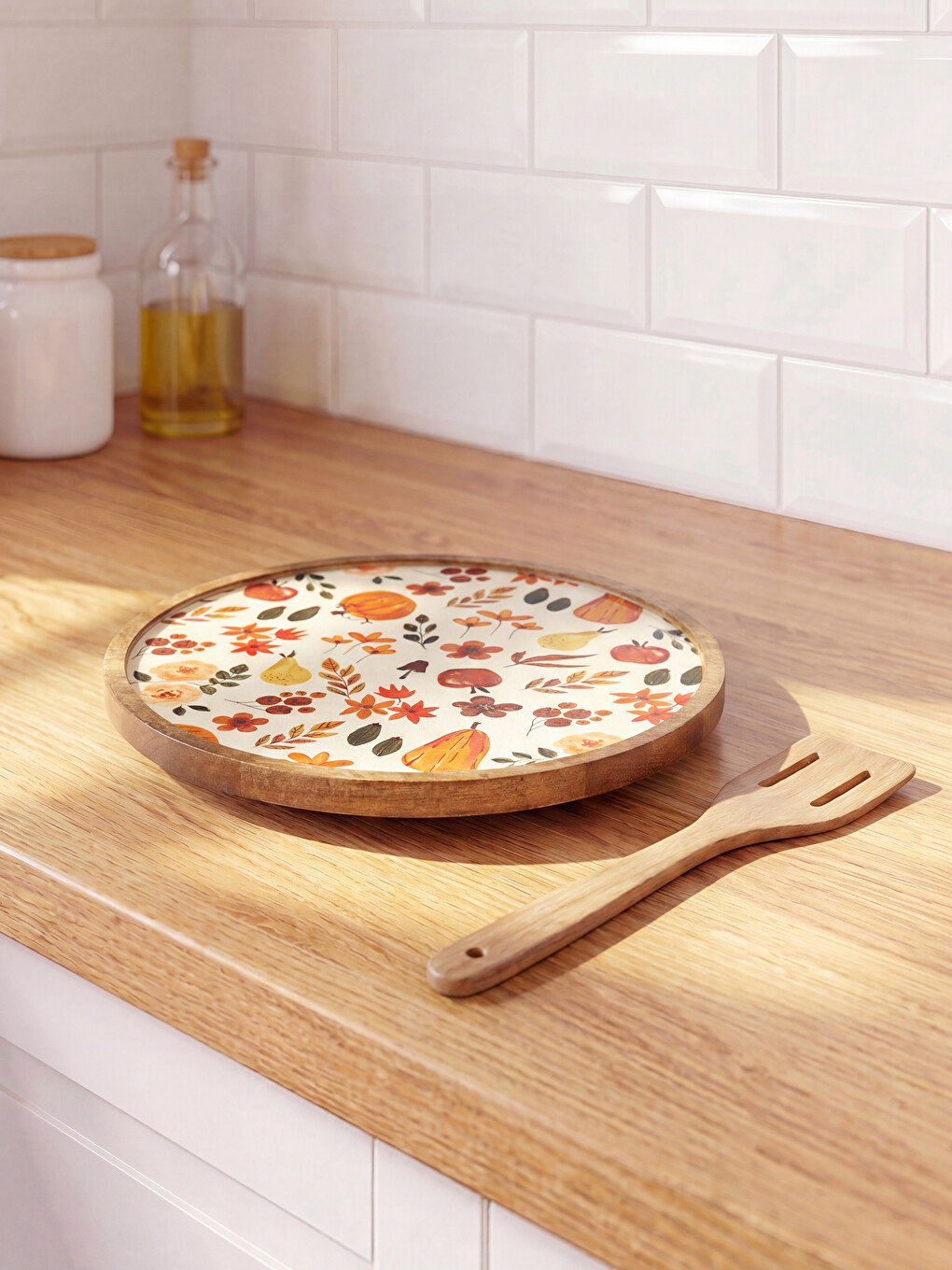 Patterned Wooden Legged Serving Dish