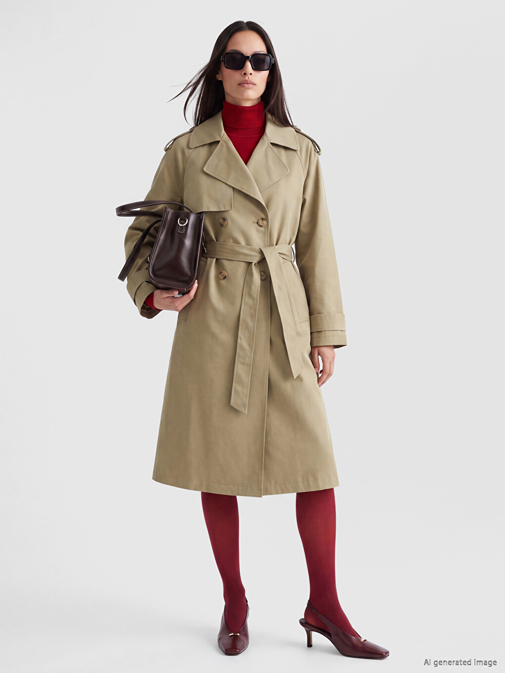 Double Breasted Collar Sashed Women's Trench Coat