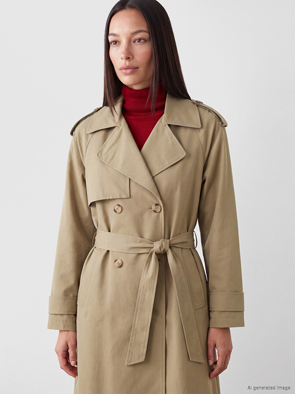 Double Breasted Collar Sashed Women's Trench Coat-1