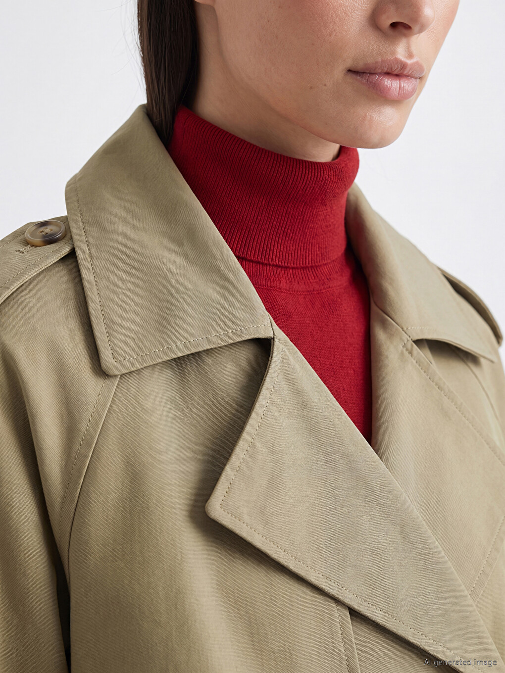 Double Breasted Collar Sashed Women's Trench Coat-2