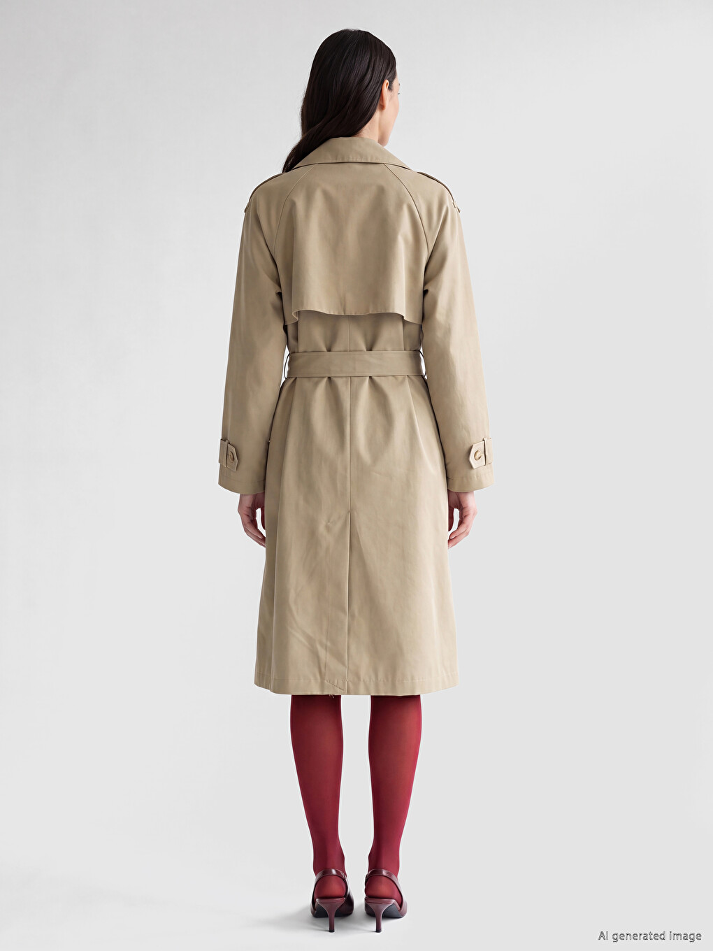 Double Breasted Collar Sashed Women's Trench Coat-3