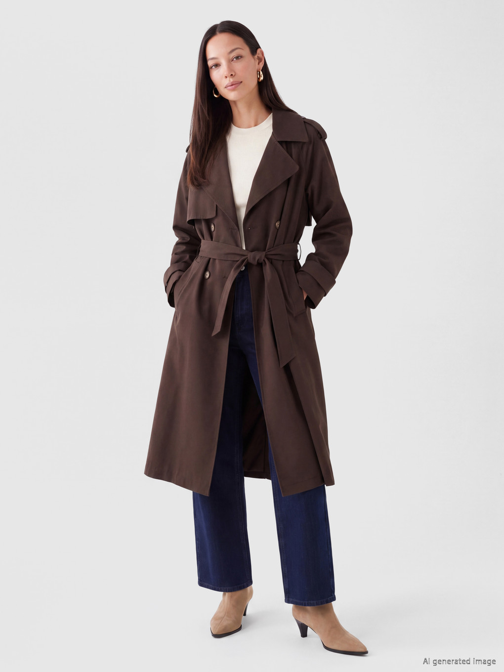  Double Breasted Collar Sashed Women's Trench Coat