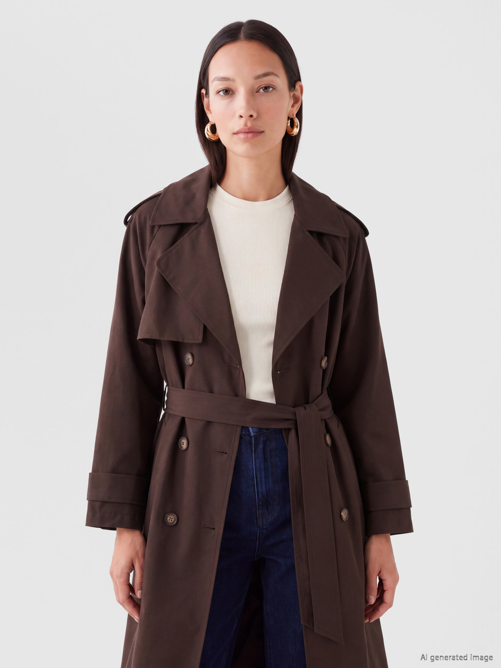 Double Breasted Collar Sashed Women's Trench Coat-1