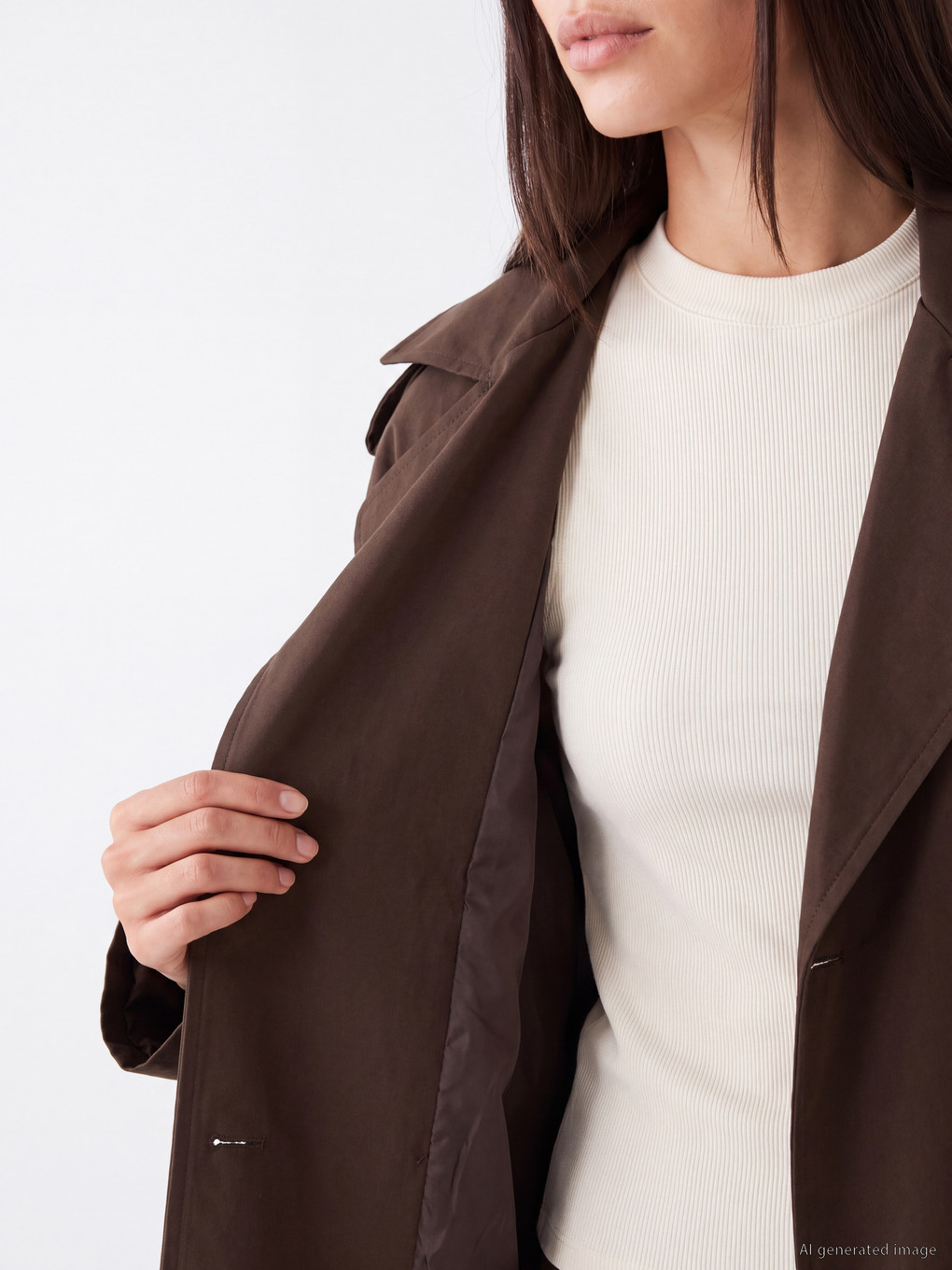 Double Breasted Collar Sashed Women's Trench Coat-2
