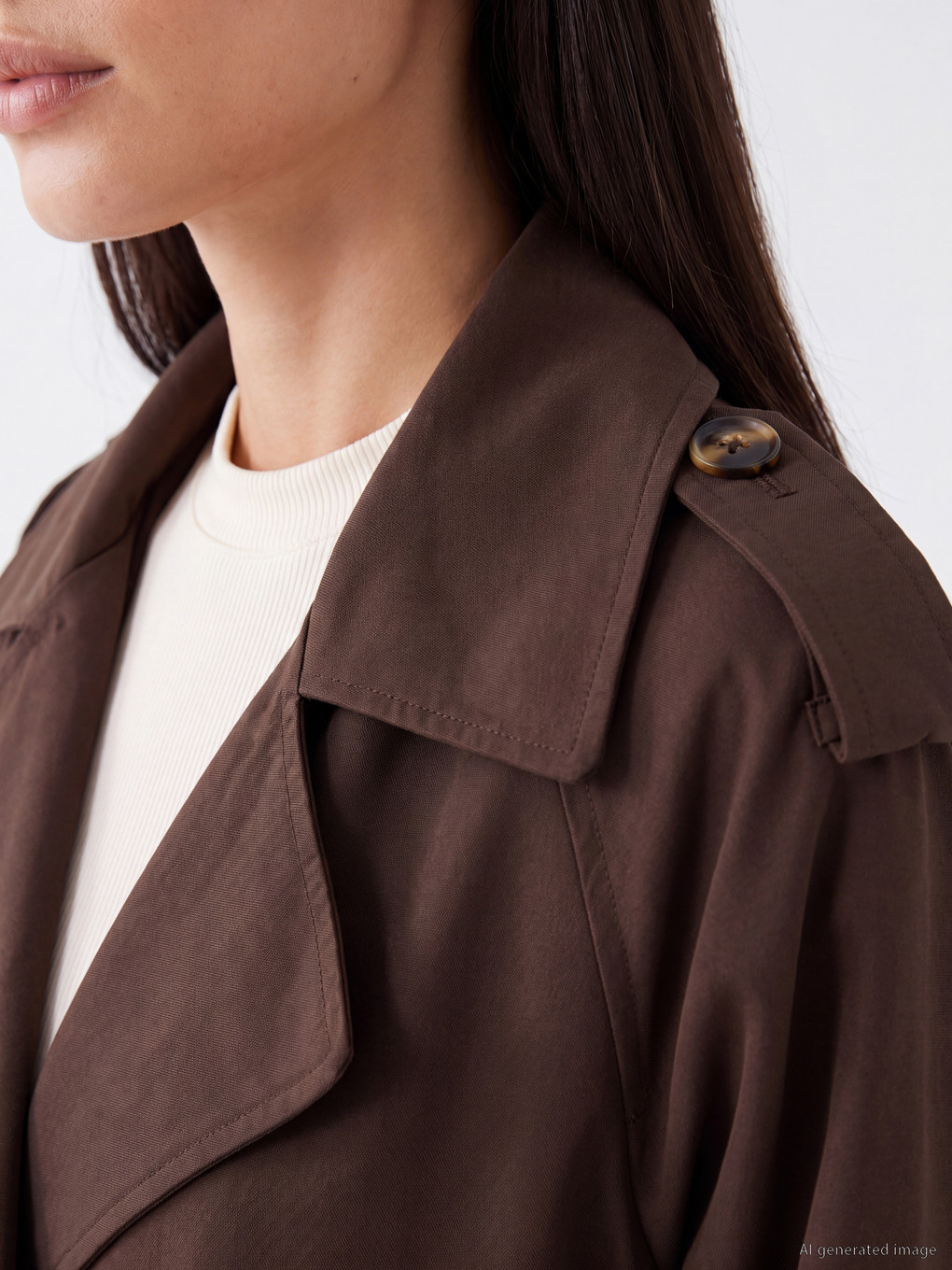 Double Breasted Collar Sashed Women's Trench Coat-3