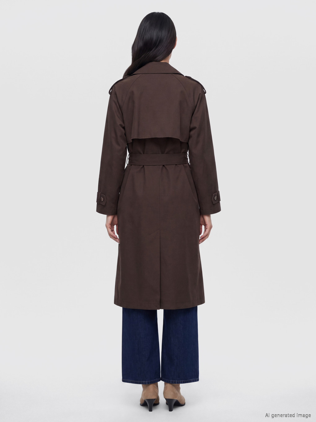 Double Breasted Collar Sashed Women's Trench Coat-4
