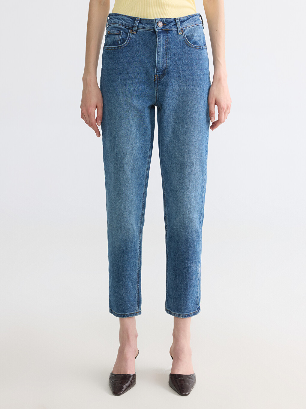 İndigo Mom Fit Kadın Jean Pantolon-1