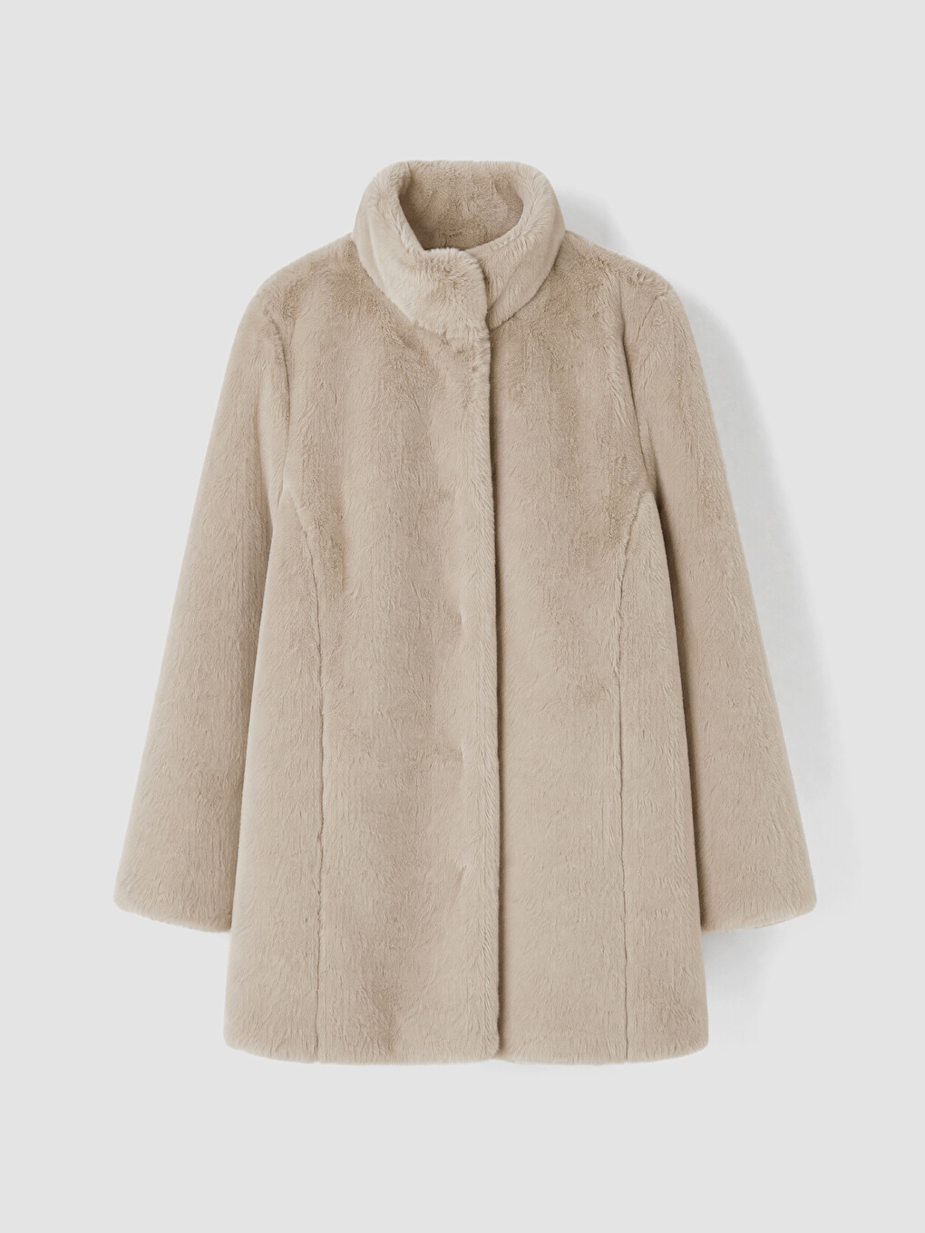 Mock Neck Women's Plush Overcoat-5