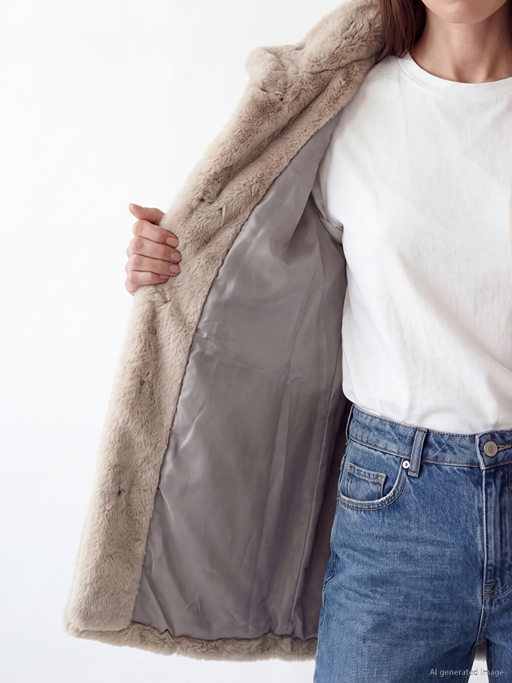 Mock Neck Women's Plush Overcoat-3
