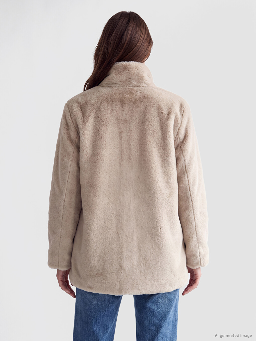 Mock Neck Women's Plush Overcoat-4