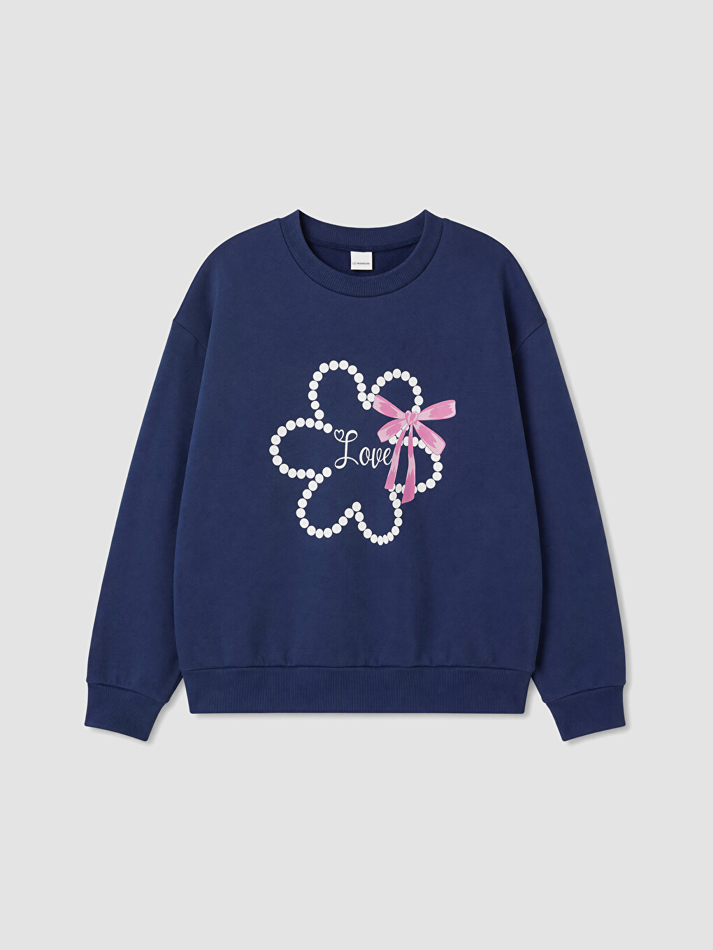 Lacivert Çiçek Baskılı Kız Çocuk Sweatshirt 2'li-1
