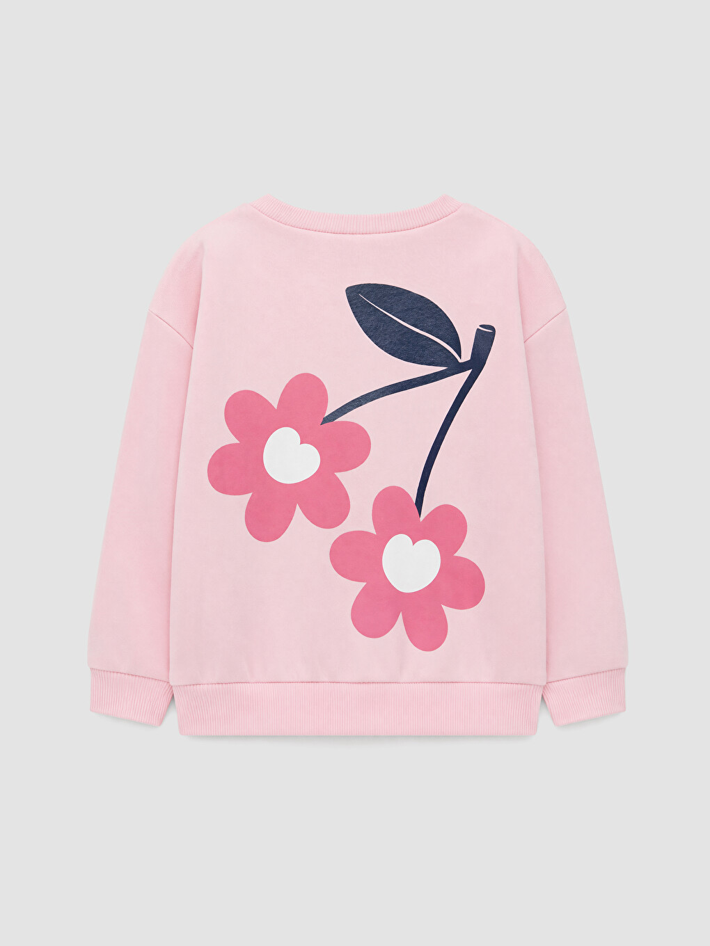 Lacivert Çiçek Baskılı Kız Çocuk Sweatshirt 2'li-7