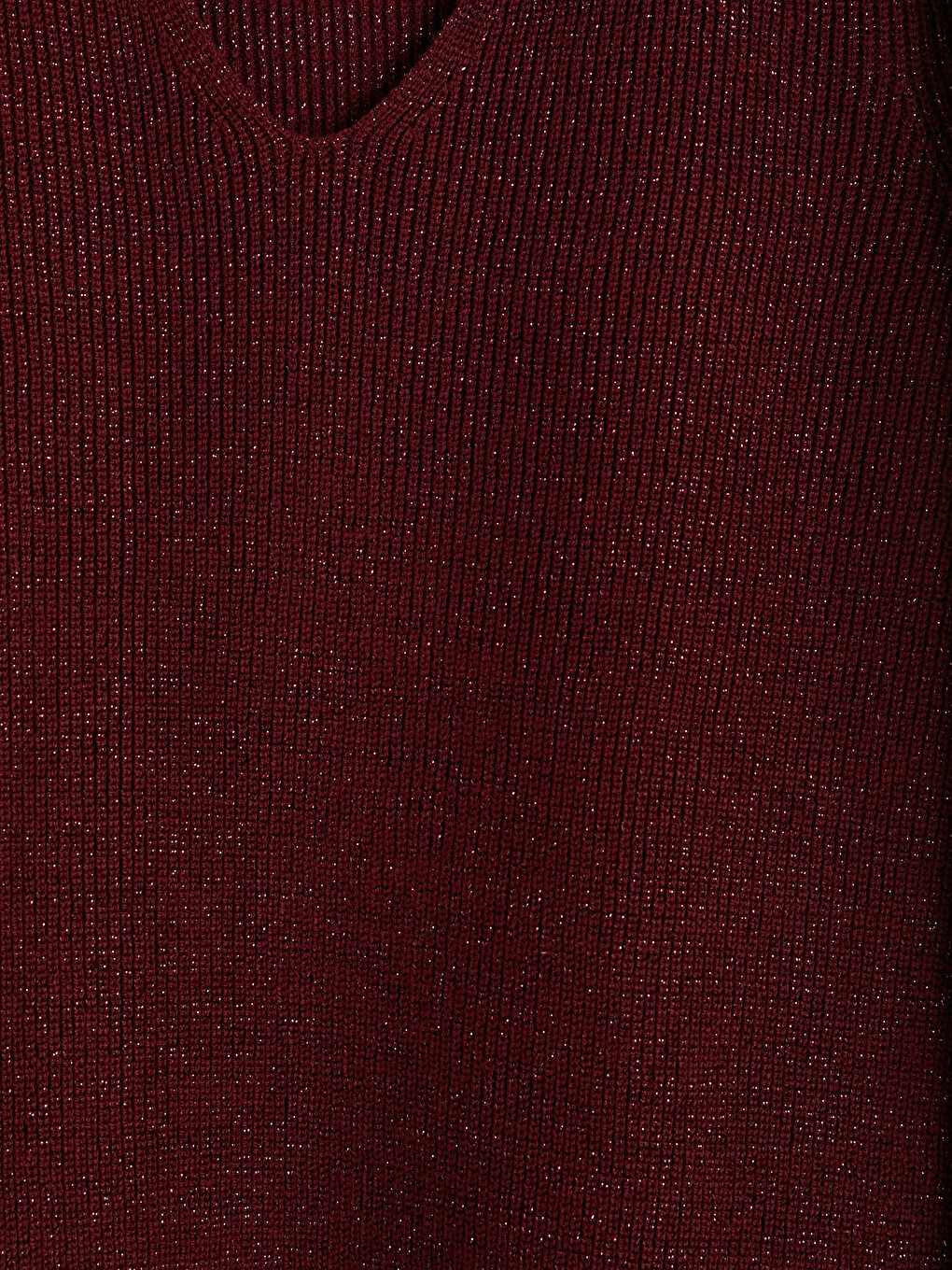 Bordo V Yaka Parlak Dokulu Kadın Triko Kazak-6