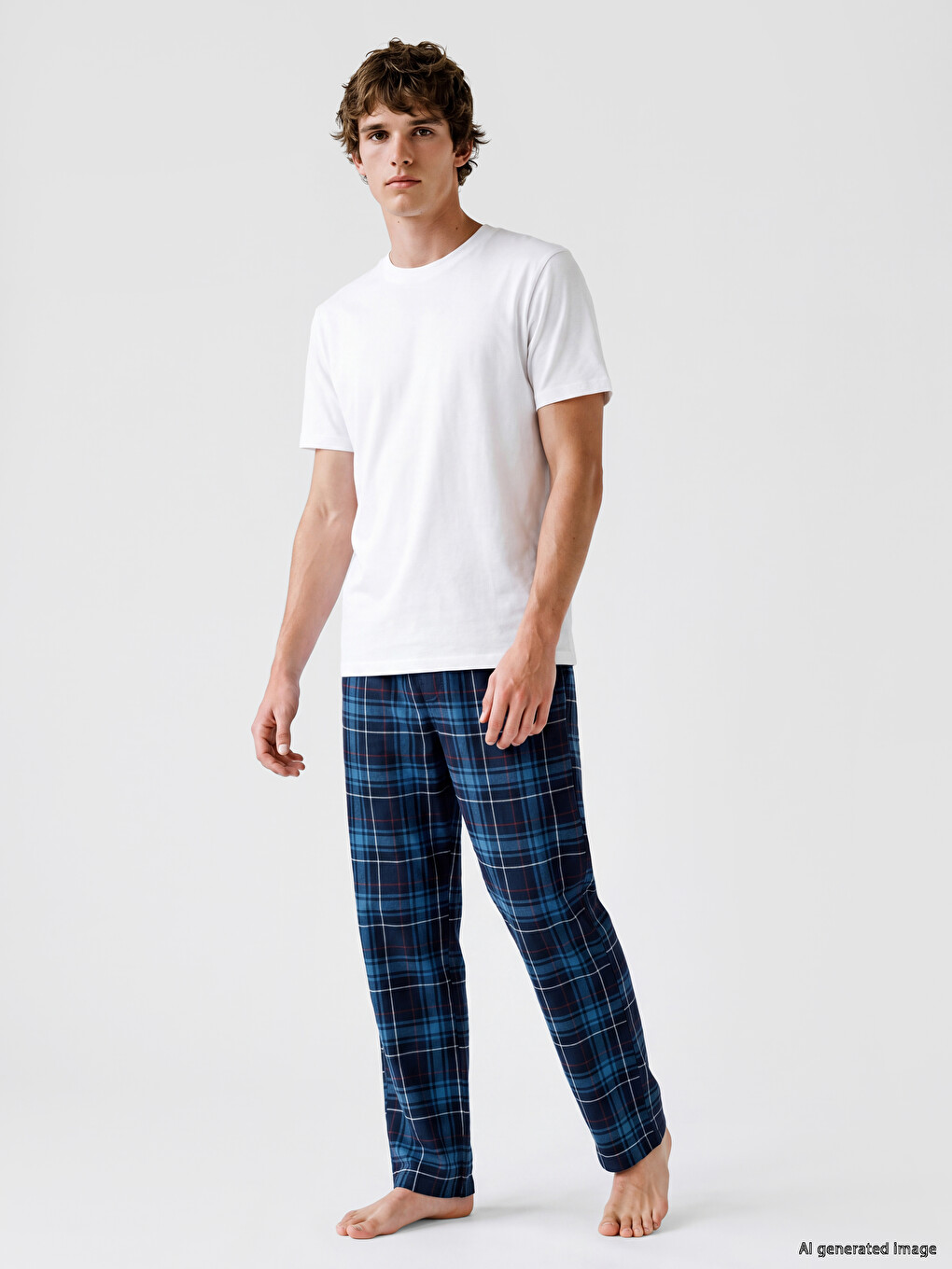 Petrol Regular Fit Ekose Erkek Pijama Altı