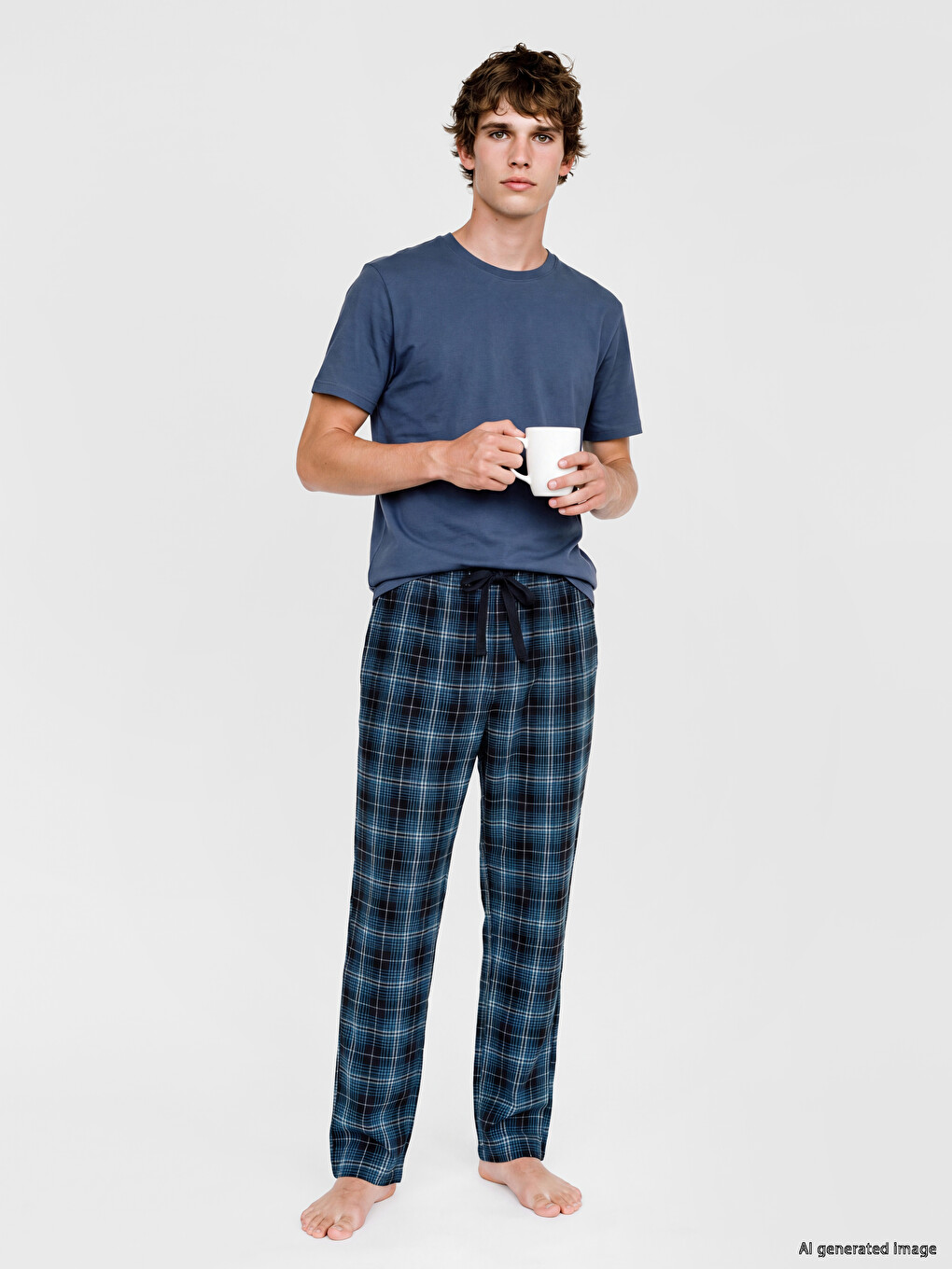 Petrol Regular Fit Ekose Erkek Pijama Altı