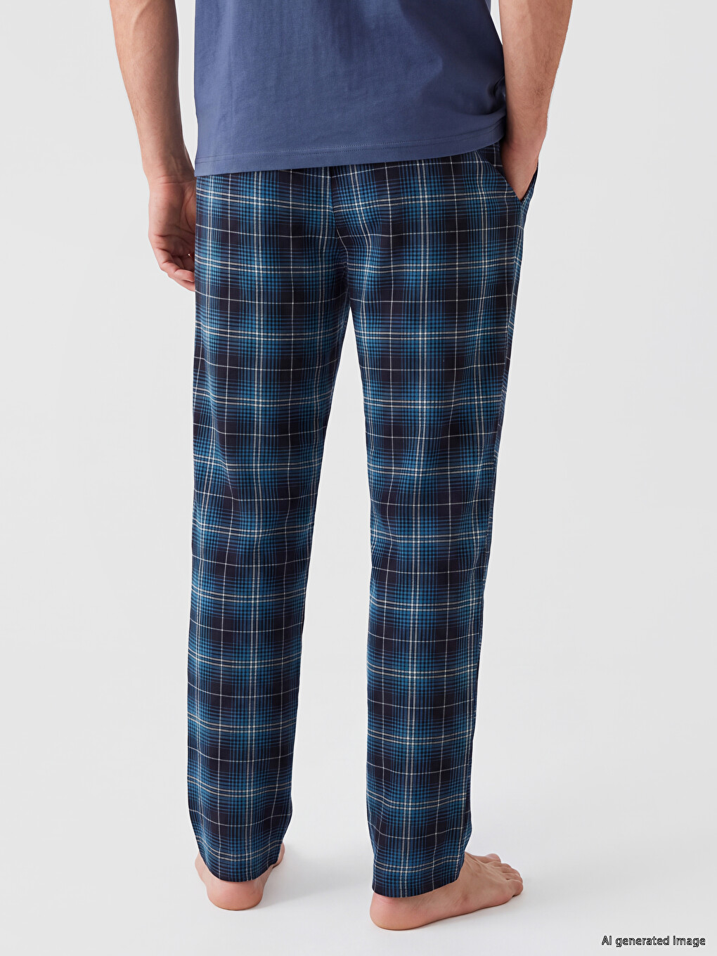 Petrol Regular Fit Ekose Erkek Pijama Altı-3